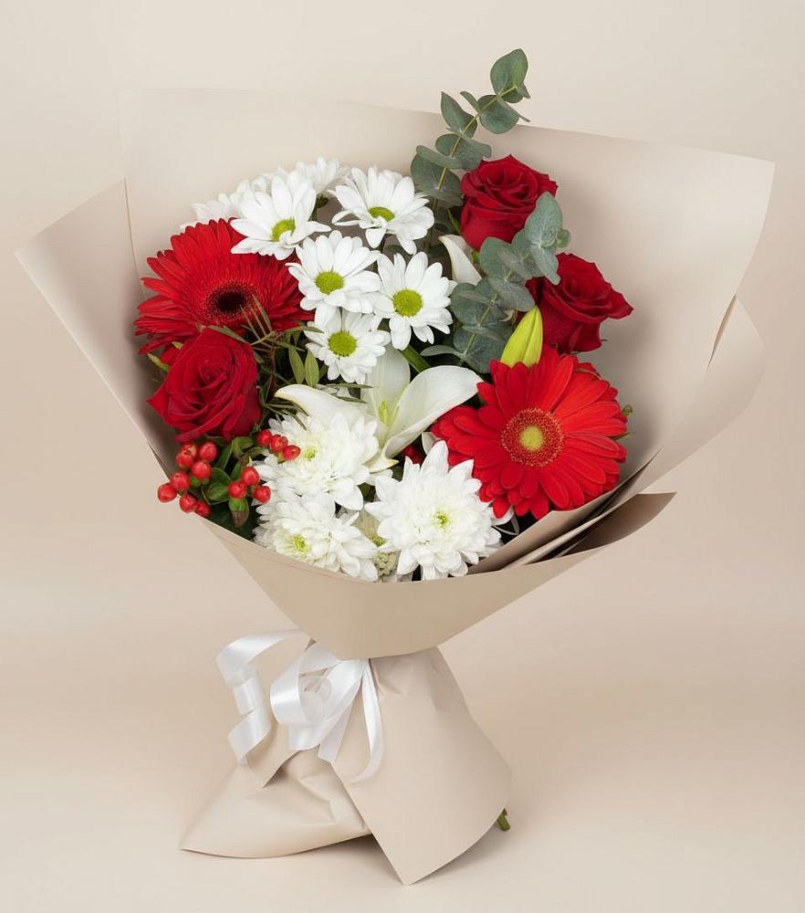 Букет цветов из: Розы, Хризантемы, Герберы и Лилии в Кореизе