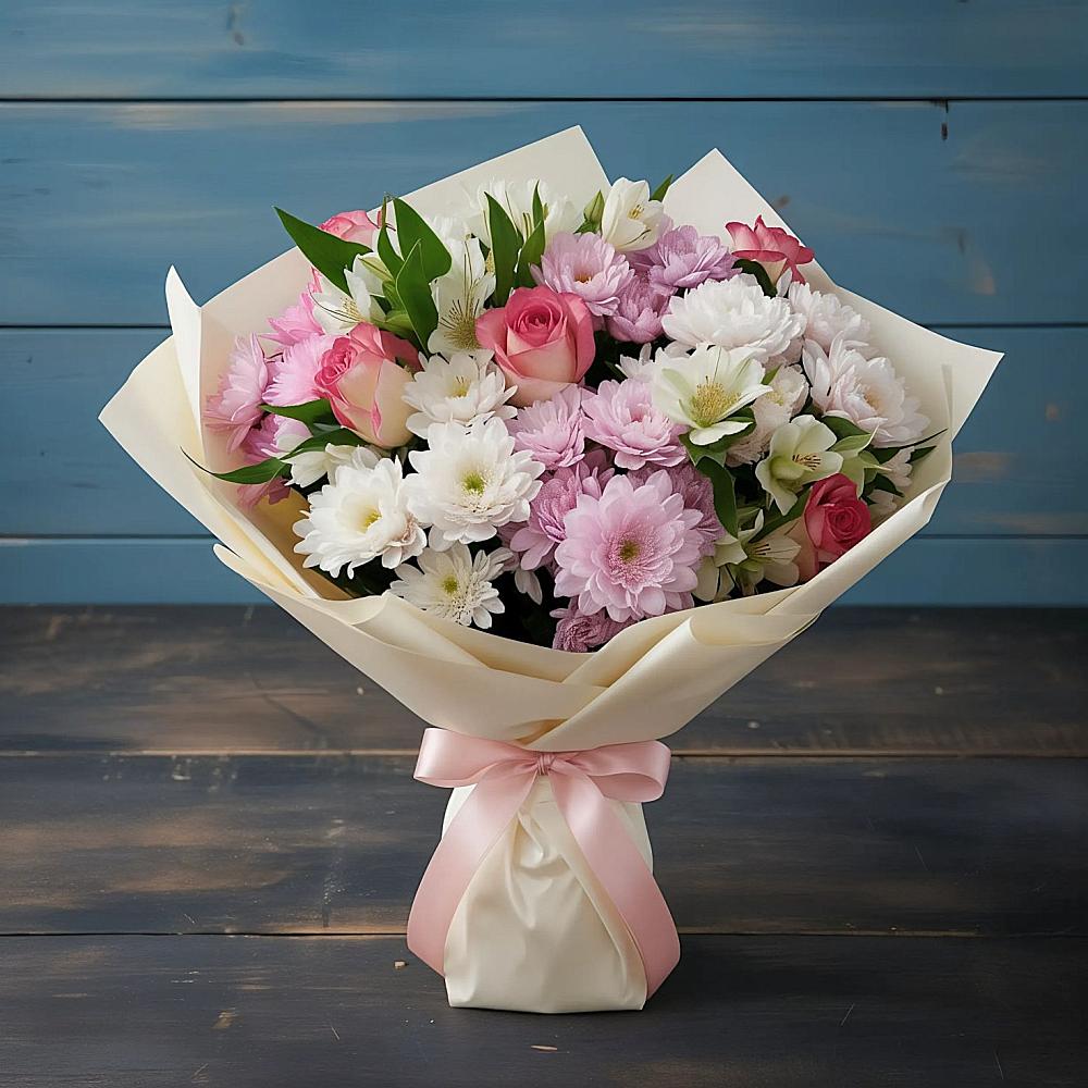 Букет цветов из: Хризантемы, Альстромерии и Розы в Кореизе